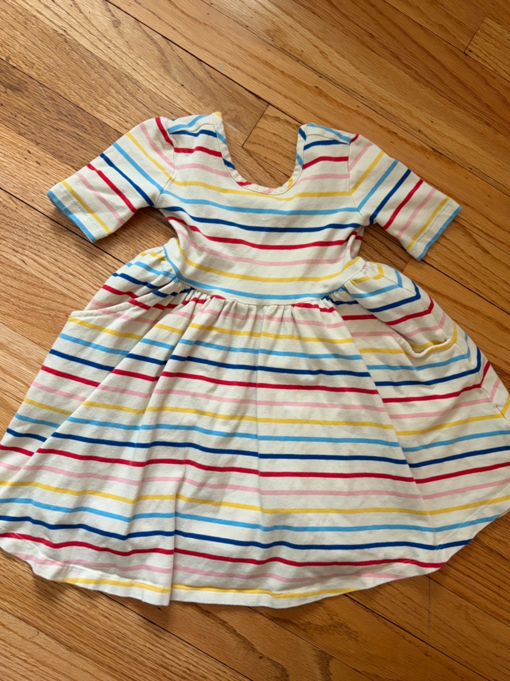 3T Hanna Andersson rainbow stripe circle skirt twirl dress with pockets